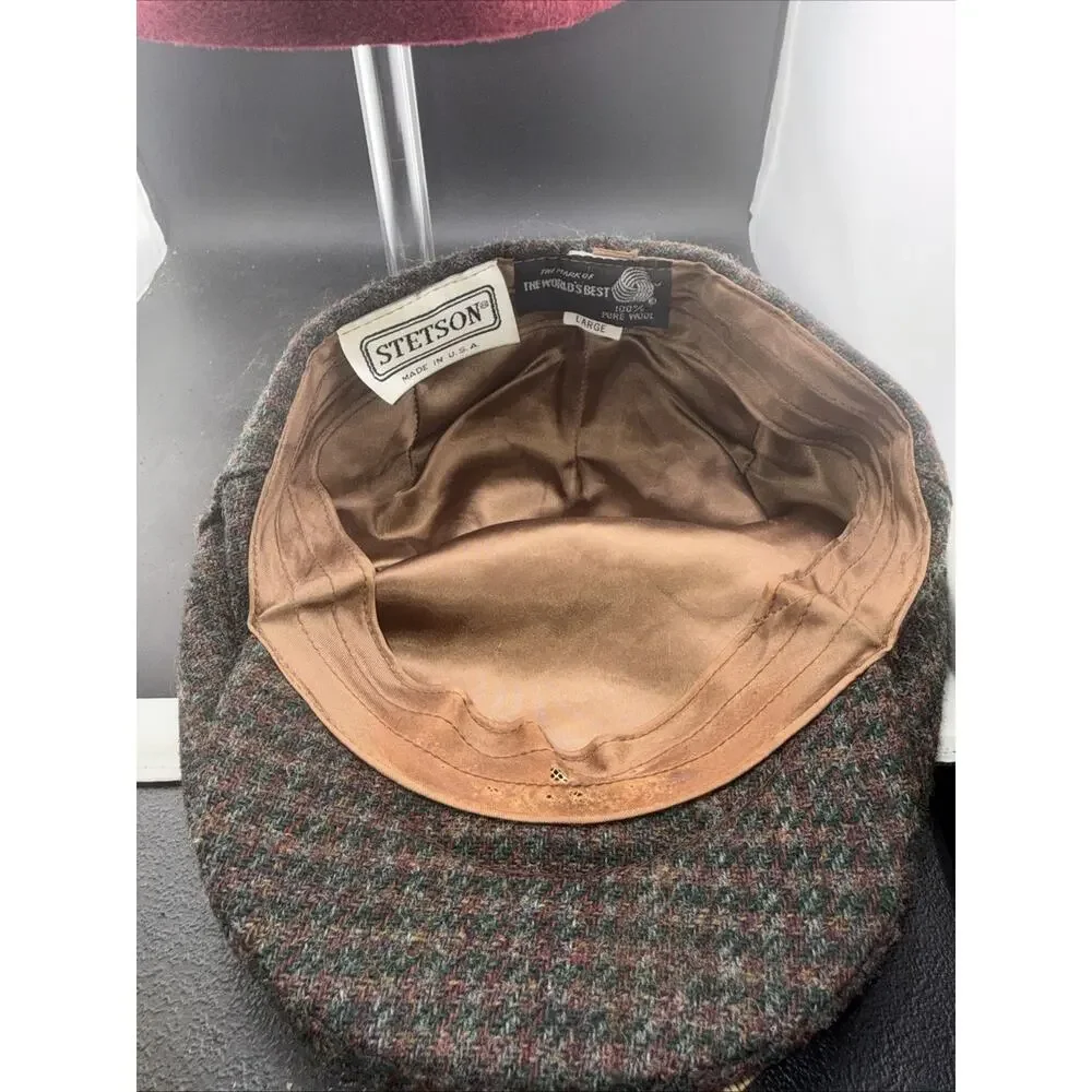 Stetson USA Wool Tweed Newsboy Ivy Driver Flat Cap Brown Fleck Size Large Hat